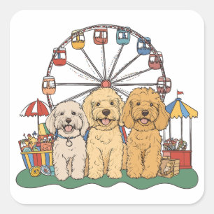 Goldendoodle Dogs At A Carnival  Square Sticker