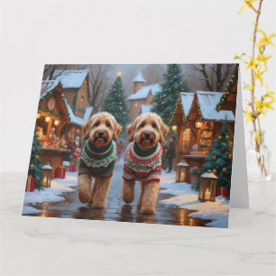 Goldendoodle Dogs Christmas Snow Holiday Card