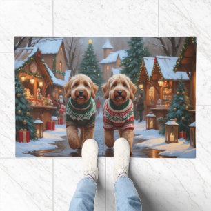 Goldendoodle Dogs Christmas Snow Holiday Doormat