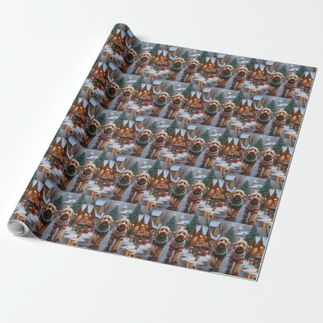 Goldendoodle Dogs Christmas Snow Holiday Wrapping Paper (Unrolled)