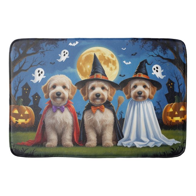 Goldendoodle Dogs Pumpkin Halloween Funny Bath Mat (Front)