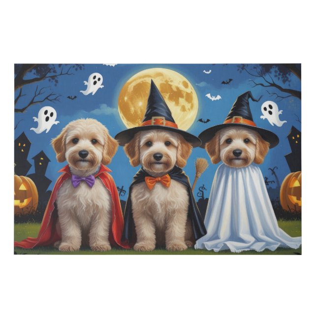 Goldendoodle Dogs Pumpkin Halloween Funny Faux Canvas Print (Front)