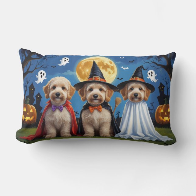 Goldendoodle Dogs Pumpkin Halloween Funny Lumbar Pillow (Front)