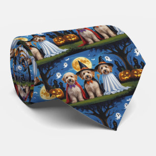 Goldendoodle Dogs Pumpkin Halloween Funny Neck Tie