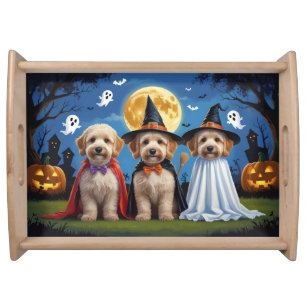Goldendoodle Dogs Pumpkin Halloween Funny Serving Tray