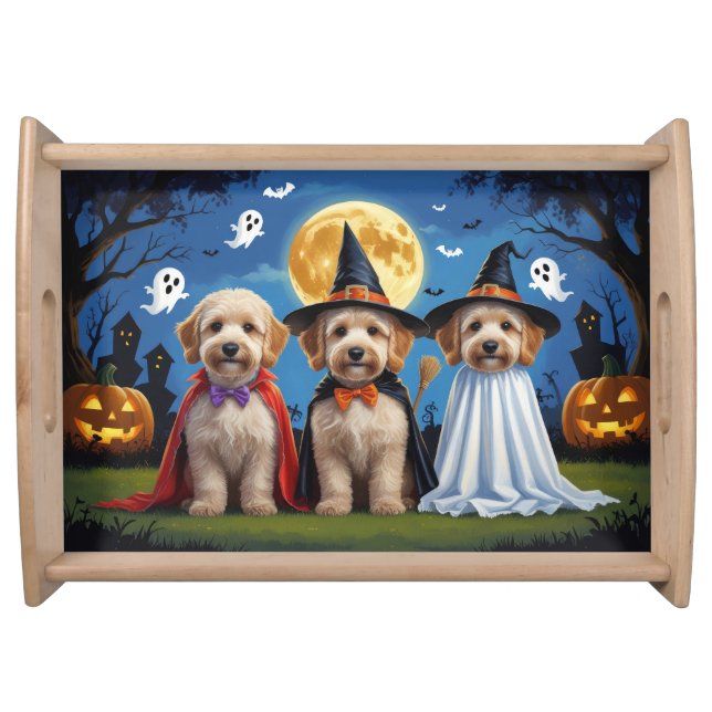 Goldendoodle Dogs Pumpkin Halloween Funny Serving Tray (Front)