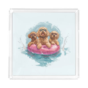 Goldendoodle Dogs Summer Pineapple Pool Float Acrylic Tray