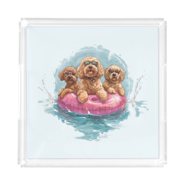 Goldendoodle Dogs Summer Pineapple Pool Float Acrylic Tray (Front)