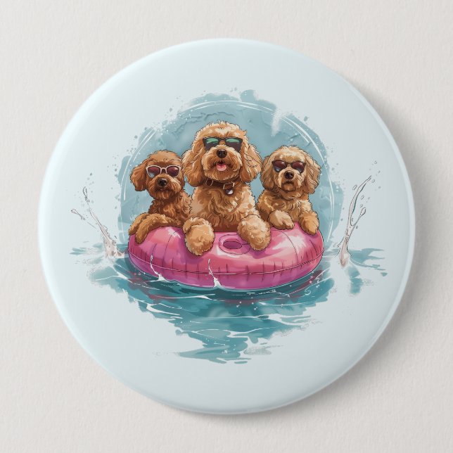 Goldendoodle Dogs Summer Pineapple Pool Float Button (Front)