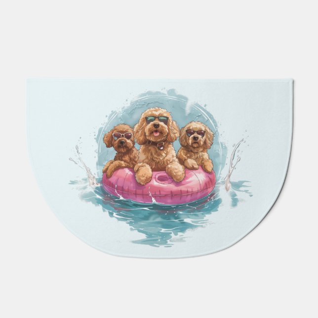 Goldendoodle Dogs Summer Pineapple Pool Float Doormat (Front)