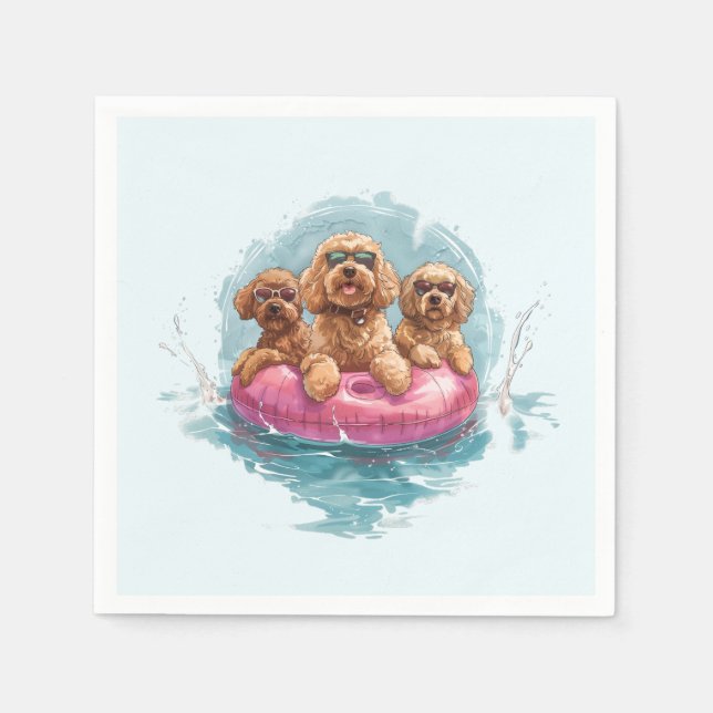 Goldendoodle Dogs Summer Pineapple Pool Float Napkins (Front)