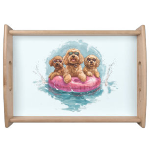 Goldendoodle Dogs Summer Pineapple Pool Float Serving Tray