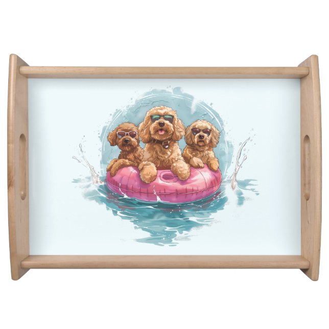 Goldendoodle Dogs Summer Pineapple Pool Float Serving Tray (Front)