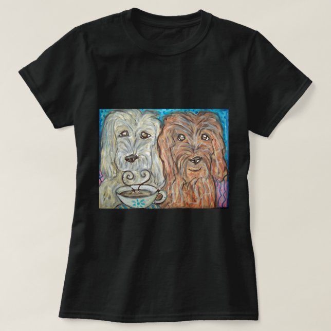 GOLDENDOODLE Drinking Coffee Art T-Shirt (Design Front)