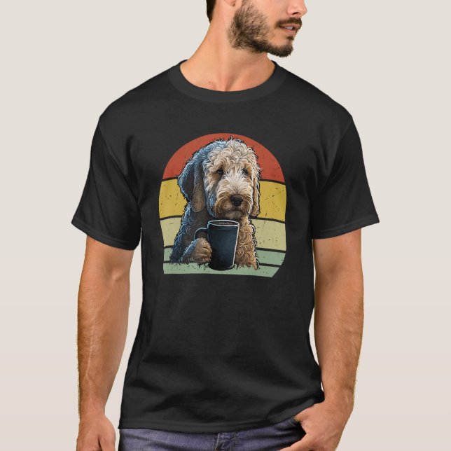 Goldendoodle Drinking Coffee  Dog And Coffee T-Shirt (Front)