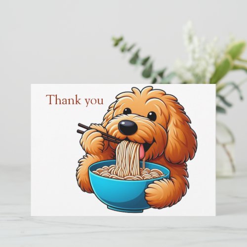 Goldendoodle Eating Ramen Thank You Card