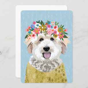 GoldenDoodle Flower Crown Dog Portrait Art Invitation