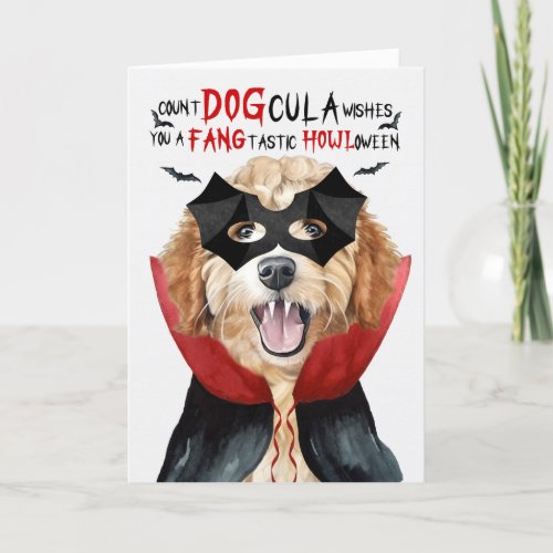 Goldendoodle Funny Count DOGcula Halloween Holiday Card