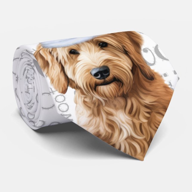 Goldendoodle Funny Woof Christmas Dog Lover Neck Tie (Rolled)