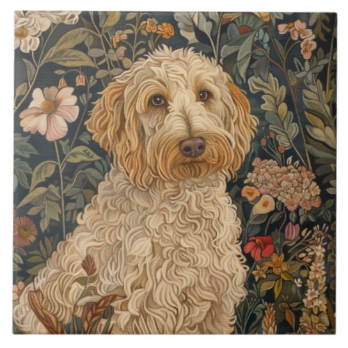 Goldendoodle Garden Tapestry Birthday Party Ceramic Tile