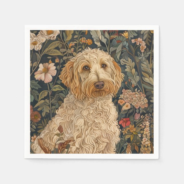 Goldendoodle Garden Tapestry Birthday Party Napkins (Front)