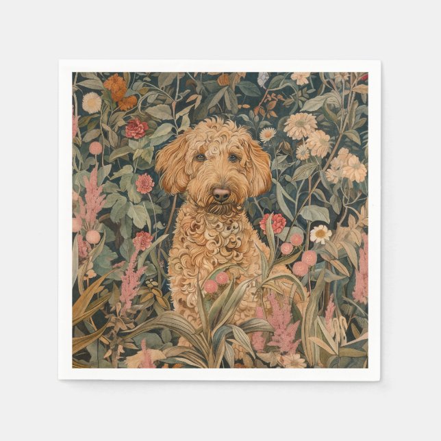 Goldendoodle Garden Tapestry Birthday Party Napkins (Front)