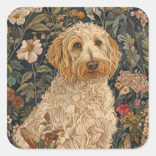 Goldendoodle Garden Tapestry Birthday Party Square Sticker