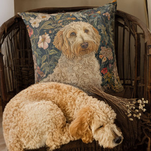 Goldendoodle Garden Tapestry Birthday Party Throw Pillow