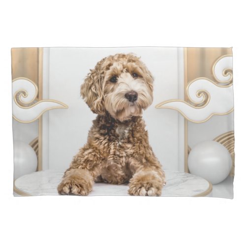 Goldendoodle Golden Background Photo Collage Pillow Case