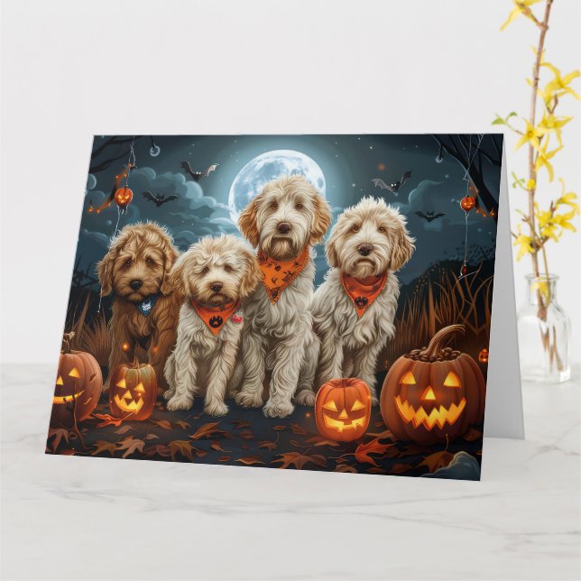 Goldendoodle Halloween Spooky  Card (Yellow Flower)