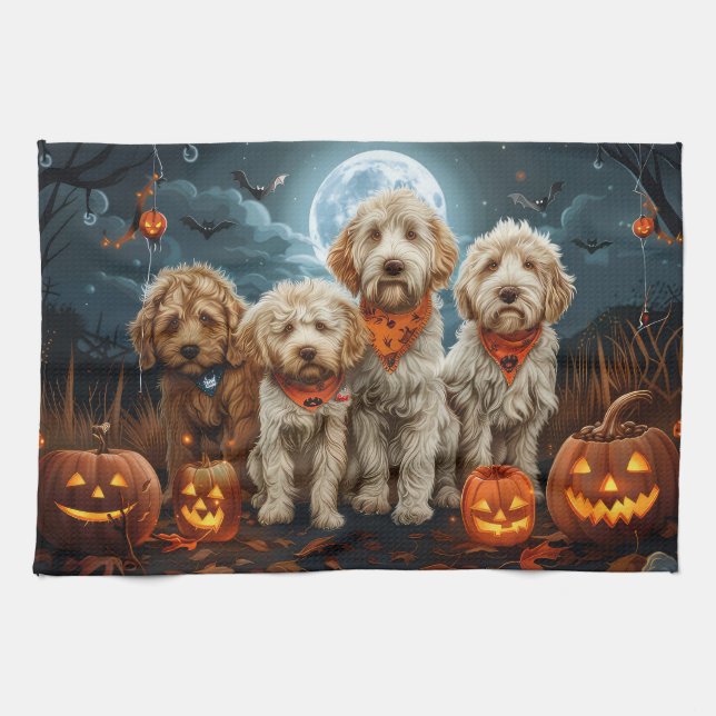 Goldendoodle Halloween Spooky  Kitchen Towel (Horizontal)