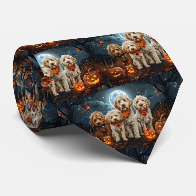 Goldendoodle Halloween Spooky  Neck Tie (Rolled)
