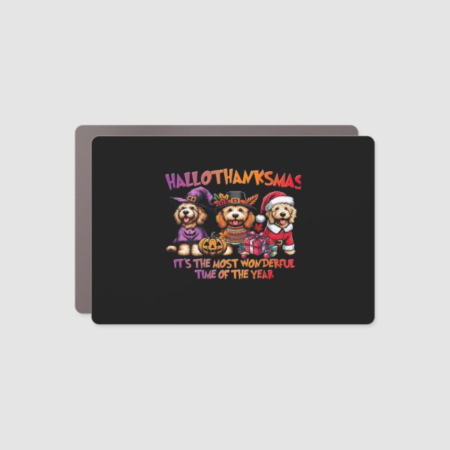 Goldendoodle Halloween Thanksgiving Christmas Clas Car Magnet (Front)