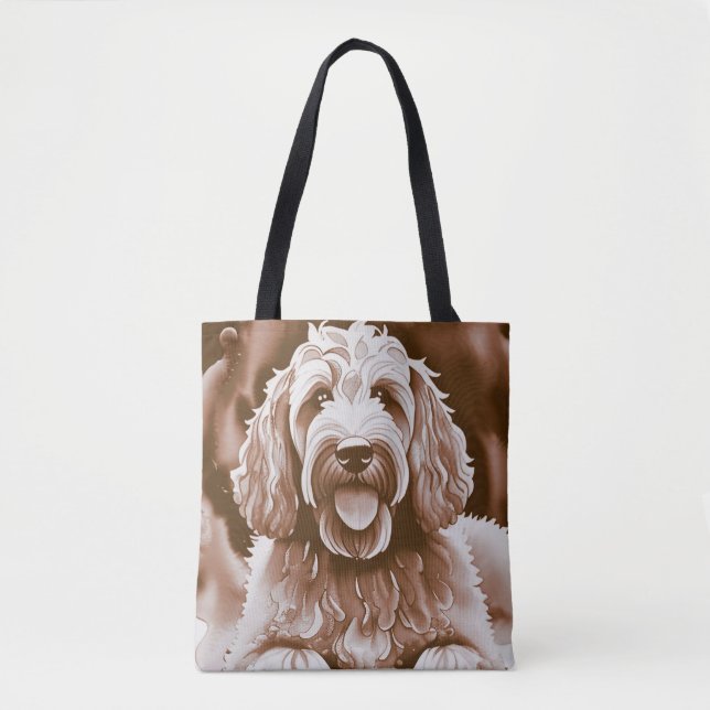 Goldendoodle Happy Dog warm neutral colors  Tote Bag (Front)