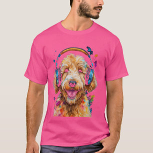 Goldendoodle Headphones Golden Doodle Dog Art Prin T-Shirt
