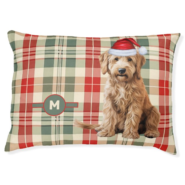 Goldendoodle Holiday Plaid Monogrammed Dog Pet Bed (Front)