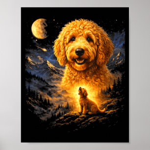 Goldendoodle Howling To The Moon Vintage 90s Funny Poster