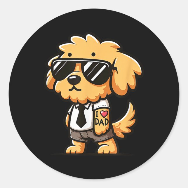 Goldendoodle I Love Dad Funny Dog Tattoo  Classic Round Sticker (Front)