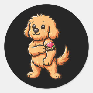 Goldendoodle I Love Grandma Funny Dog Tattoo  Classic Round Sticker