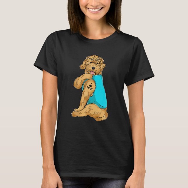 Goldendoodle I Love Mom Tattoo Apparel Dog Mom T-Shirt (Front)