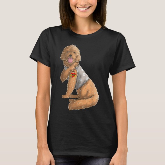 Goldendoodle I Love Mom Tattoo Dog Funny Mother's  T-Shirt (Front)