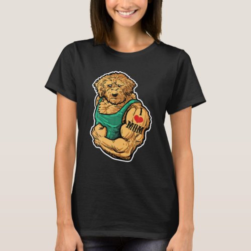 Goldendoodle I Love Mom Tattoo Dog Workout Fitness T_Shirt