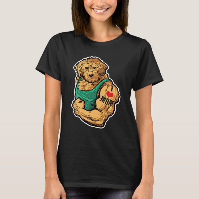 Goldendoodle I Love Mom Tattoo Dog Workout Fitness T-Shirt (Front)