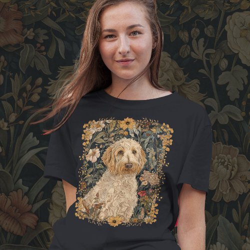 Goldendoodle in a Vintage William Morris Garden T_Shirt