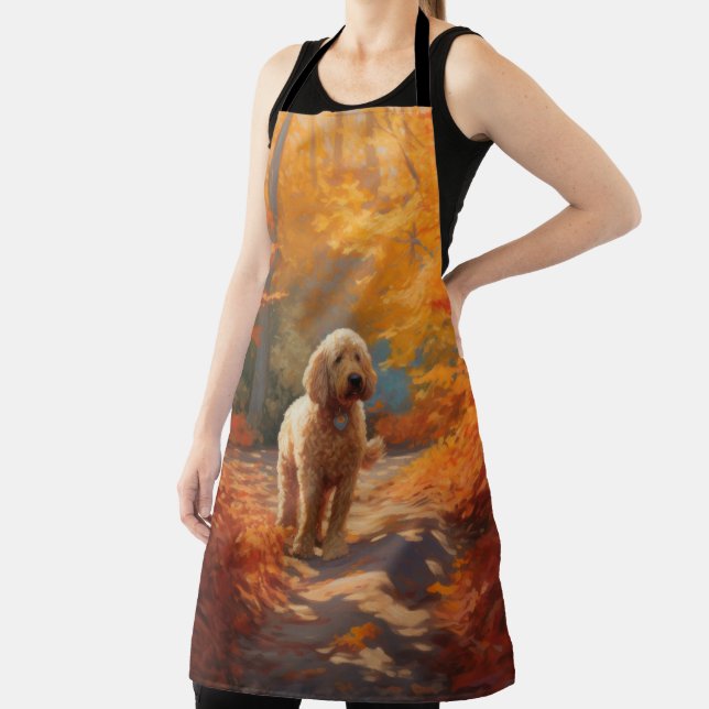 Goldendoodle in Autumn Leaves Fall Inspire  Apron (Insitu)