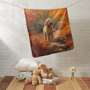 Goldendoodle in Autumn Leaves Fall Inspire  Baby Blanket
