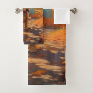 Goldendoodle in Autumn Leaves Fall Inspire  Bath Towel Set
