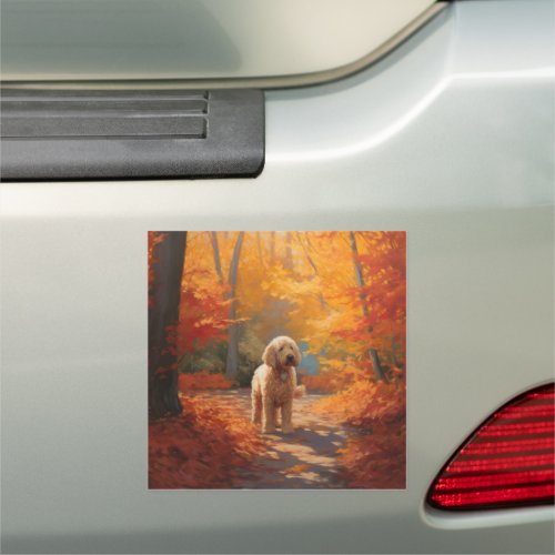 Goldendoodle in Autumn Leaves Fall Inspire  Car Magnet