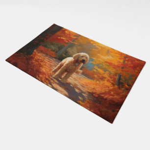 Goldendoodle in Autumn Leaves Fall Inspire  Doormat