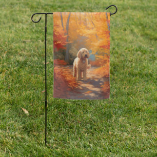 Goldendoodle in Autumn Leaves Fall Inspire Garden Flag